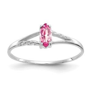 10k White Gold Genuine Pink Tourmaline October Birthstone Ring